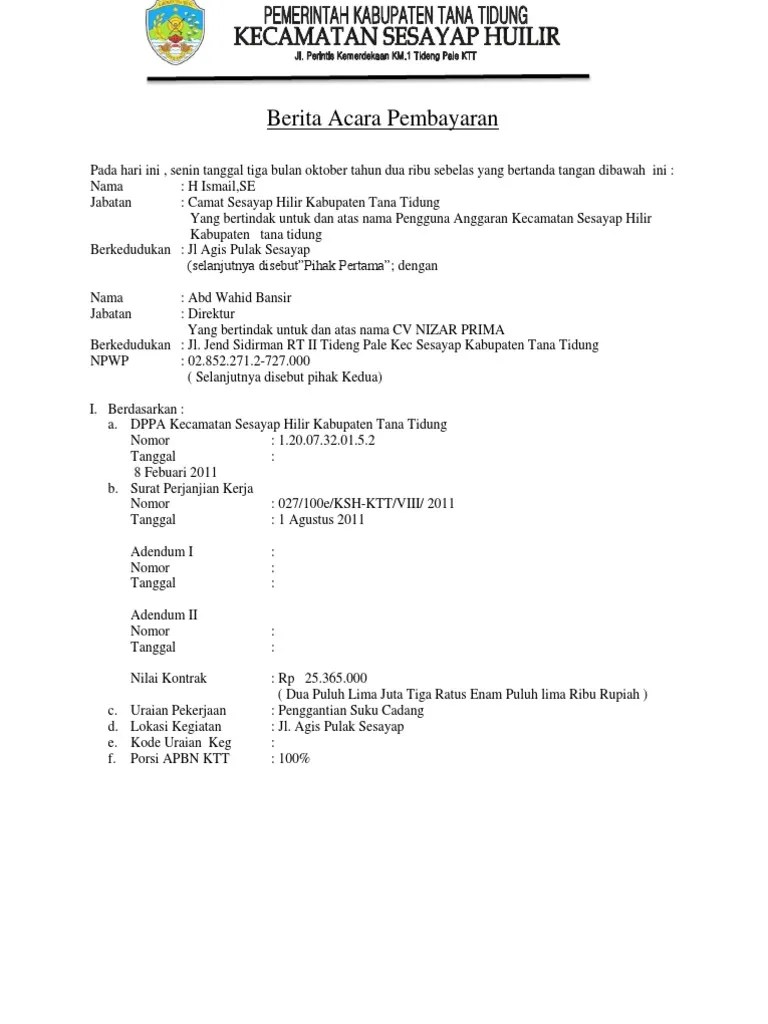 Berita Acara Pembayaran - Docx Sepervat | PDF