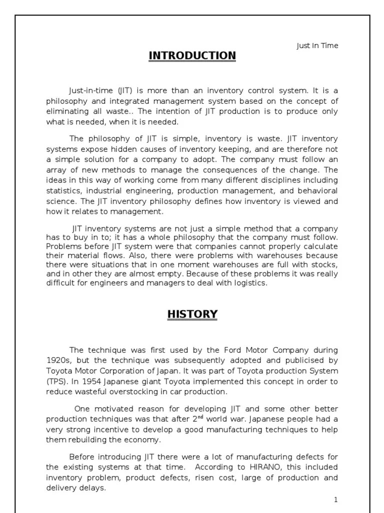 Just In Time Project | PDF | Inventory | Operations Management