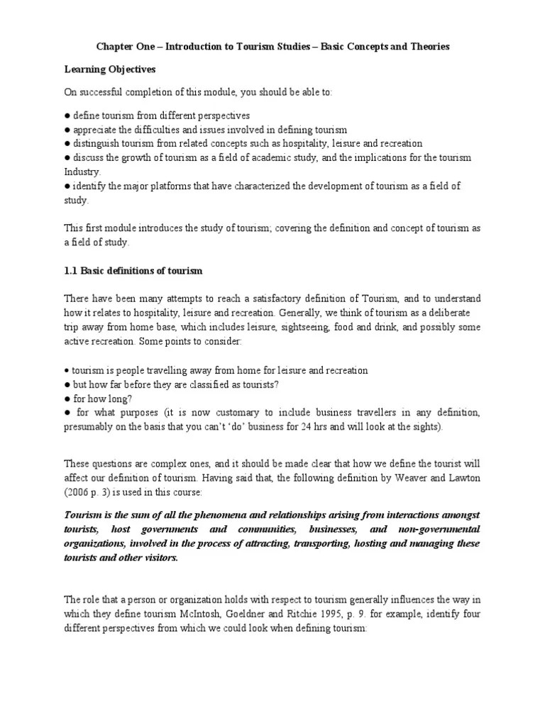 Chapter-1 - Introduction To Tourism Studies | PDF | Tourism | Psychological Concepts