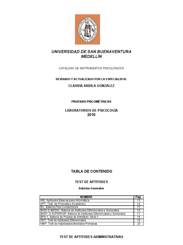 Tus aptitudes describen lo que te gusta hacer y lo que se te da bien. Catalogo Test Pdf Ansiedad Adultos