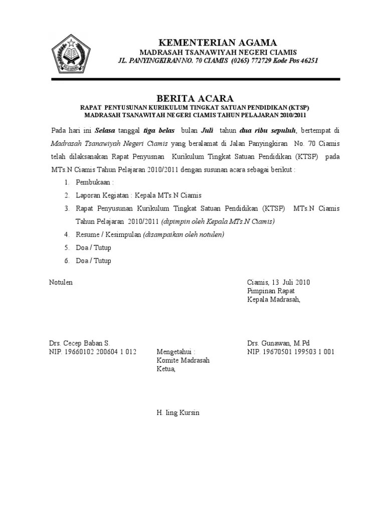 Contoh Berita Acara Workshop Kurikulum - RINGGORED