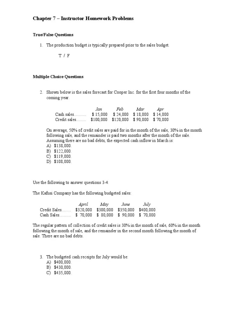 Chapter 07 Instructor Homework & Answers | PDF | Cost Of Goods Sold ...