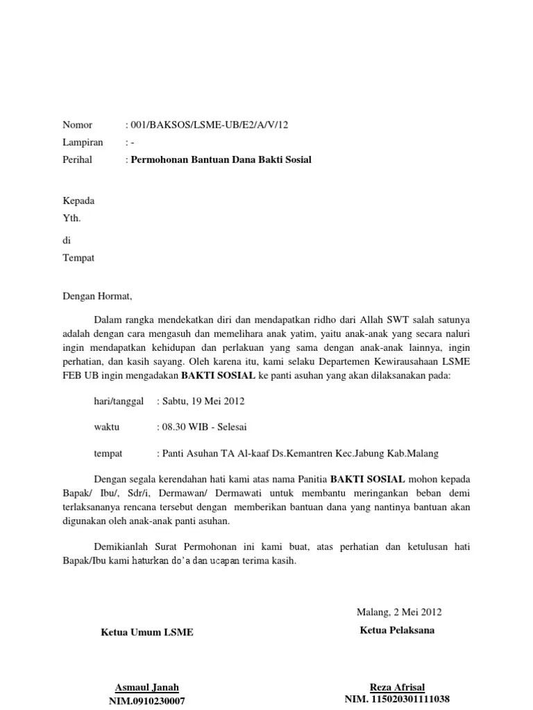 Selain itu, dua panti asuhan di desa karang tebu ini juga membutuhkan banyak . Contoh Surat Tentang Bakti Sosial Fiasindah