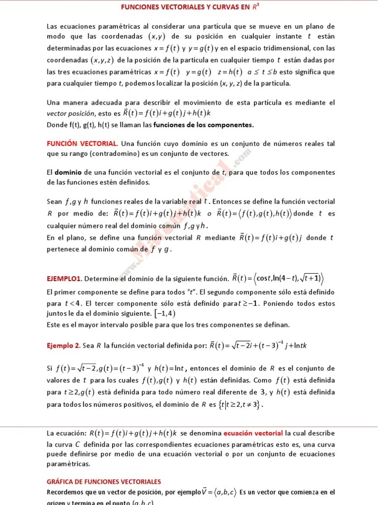 Funciones Vectoriales Y Curvas | PDF | Vector Euclidiano | Curva