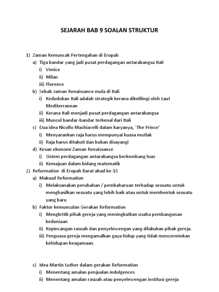 Sejarah merupakan antara subjek teras dalam kurikulum standard sekolah menengah (kssm). Sejarah Bab 9 Soalan Struktur Pdf
