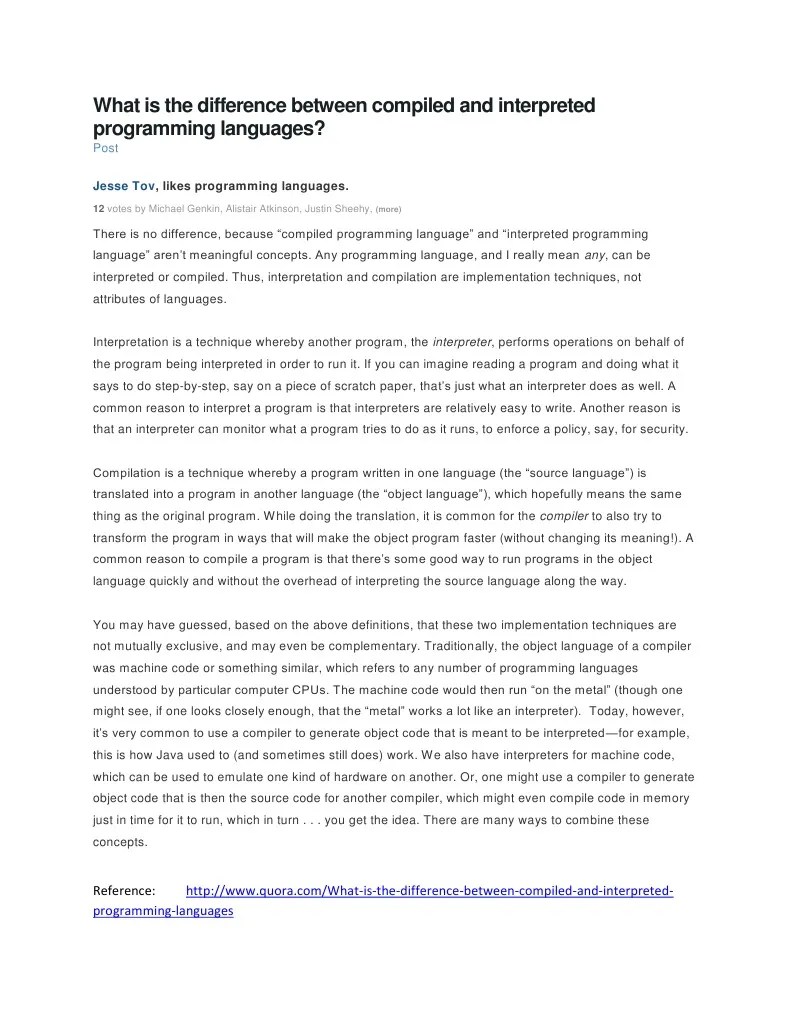 Difference Between Compiled And Interpreted Programming Languages ...