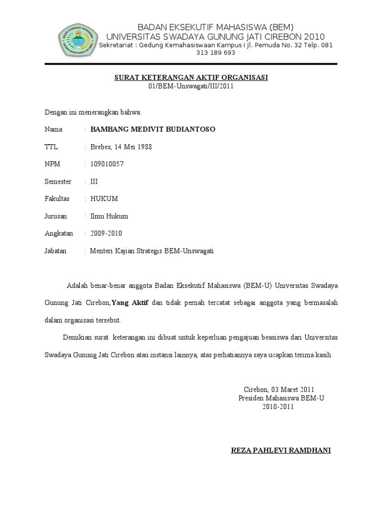 Gereja protestan di indonesia (disingkat gpi) lahir di ambon, maluku pada tahun . Contoh Surat Keterangan Aktif Organisasi