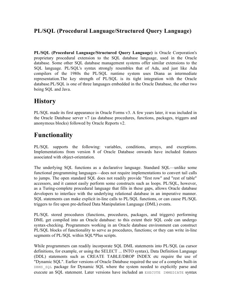 PL/SQL Notes | PDF | Pl/Sql | Sql