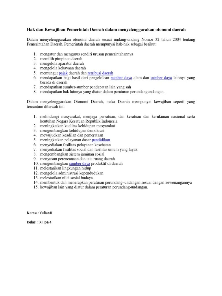 Hak Dan Kewajiban Pemerintah Daerah Dalam Menyelenggarakan Otonomi Daerah |  PDF