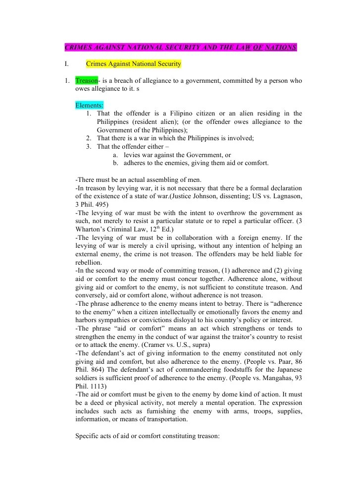 Crimes Against National Security And The Law Of Nations Pdf Treason