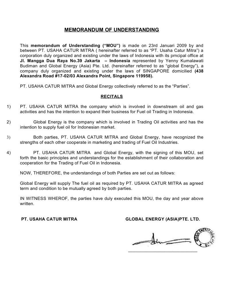 Memorandum Of Understanding