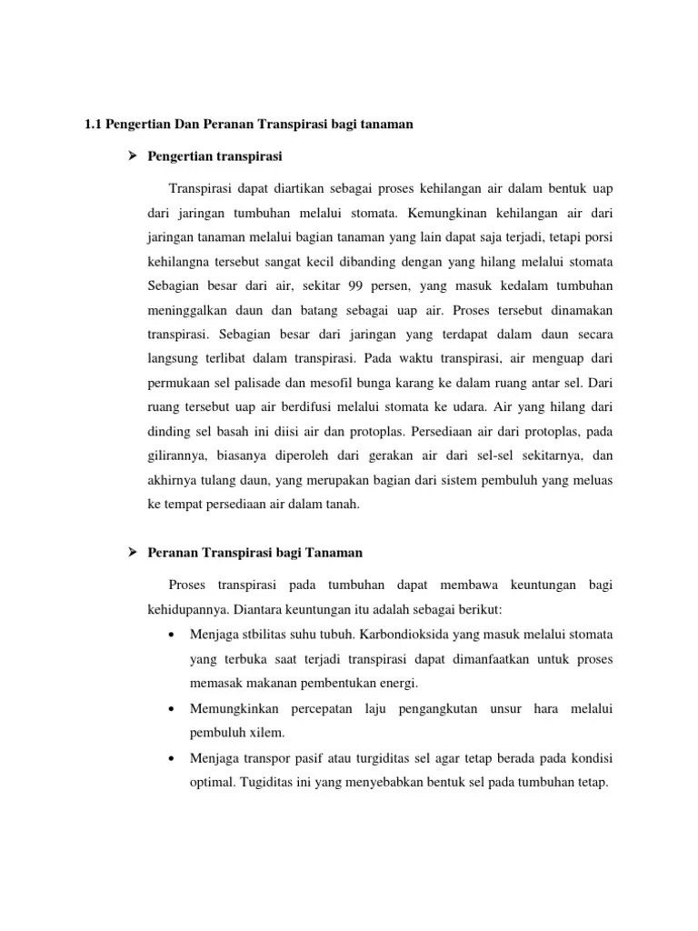 Pengertian Dan Peranan Transpirasi Bagi Tanaman | PDF