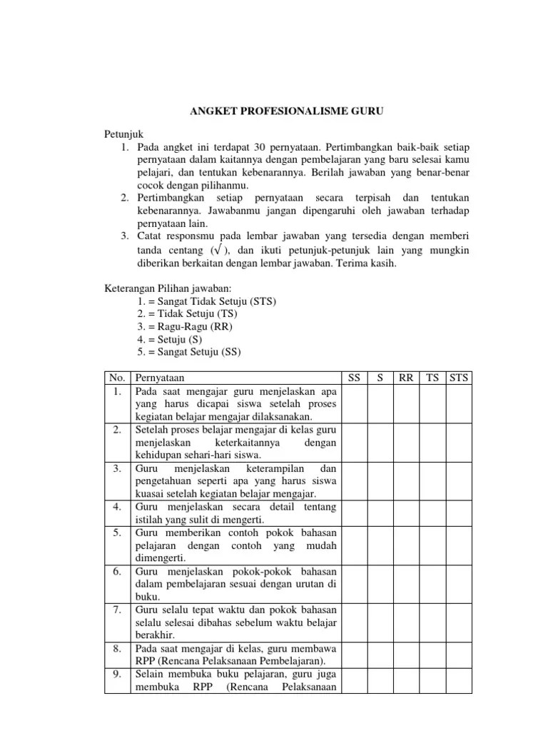 Contoh Instrumen Penelitian Angket Aneka Contoh Cute766