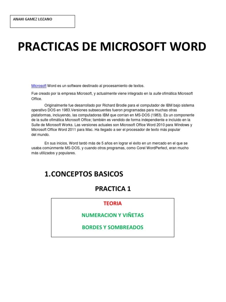 Practicas De Word | PDF | Microsoft Word | Microsoft