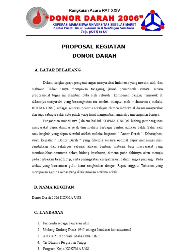 Mendidik/melatih tenaga kader relawan pmi d. Proposal Donor Darah Pdf
