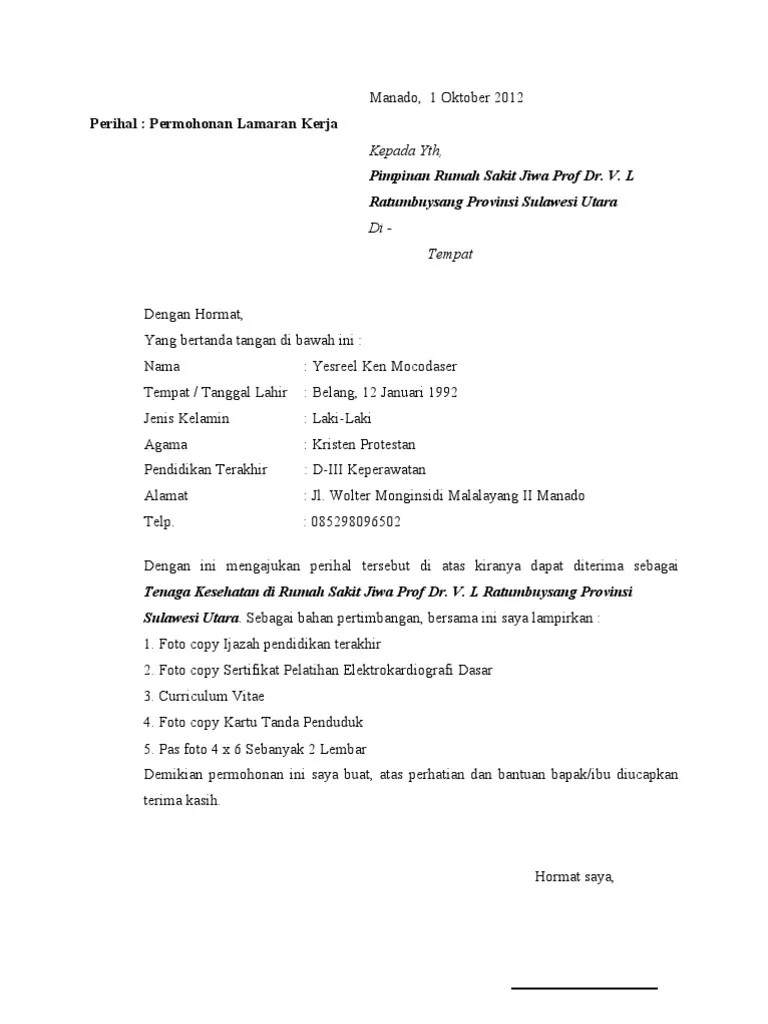 Contoh Surat Lamaran Kerja Untuk Rumah Sakit Kumpulan Contoh Gambar 