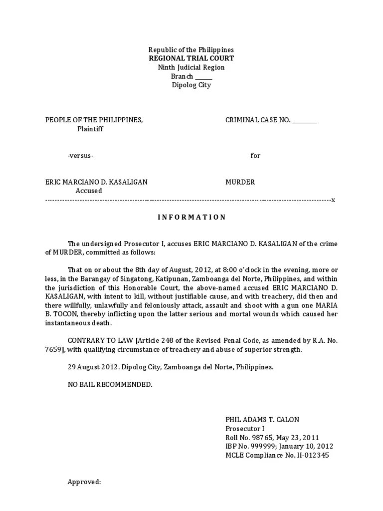 Information - Murder | PDF | Criminal Procedure In South Africa ...