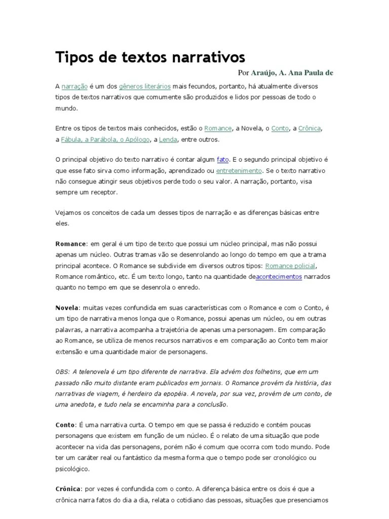 Tipos De Textos Narrativos | PDF | Novela | Fábula