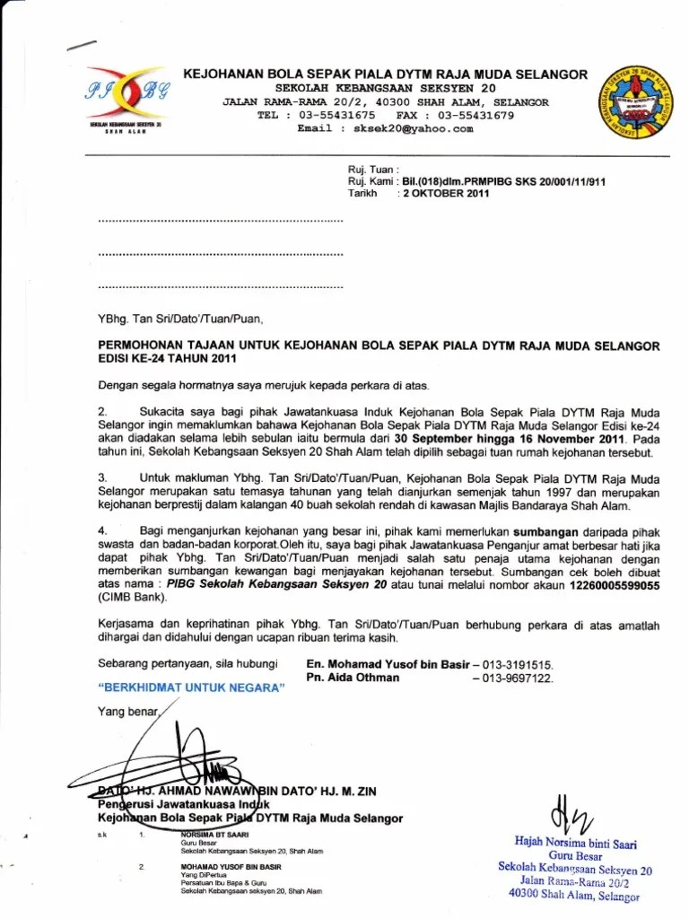 Contoh surat permohonan berbagai keperluan yang benar. Contoh Surat Mohon Sumbangan Syarikat