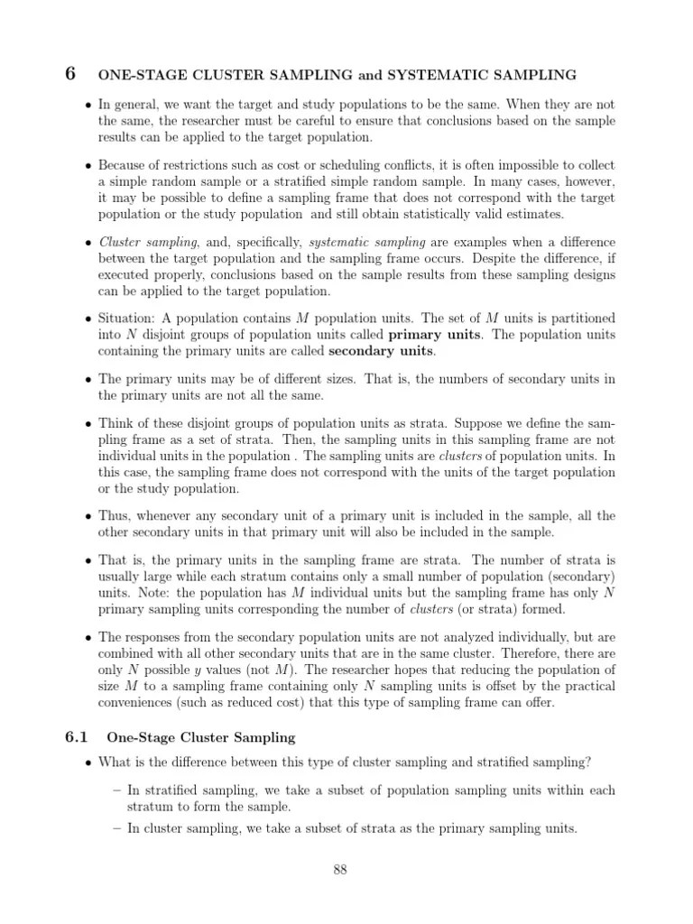 One-Stage Cluster Sampling And Systematic Sampling | Download Free PDF | Estimator | Sampling ...
