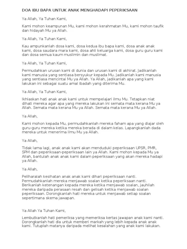 Bersalam dengan anak dan doakan mereka. Doa Ibu Bapa Untuk Anak Menghadapi Peperiksaan