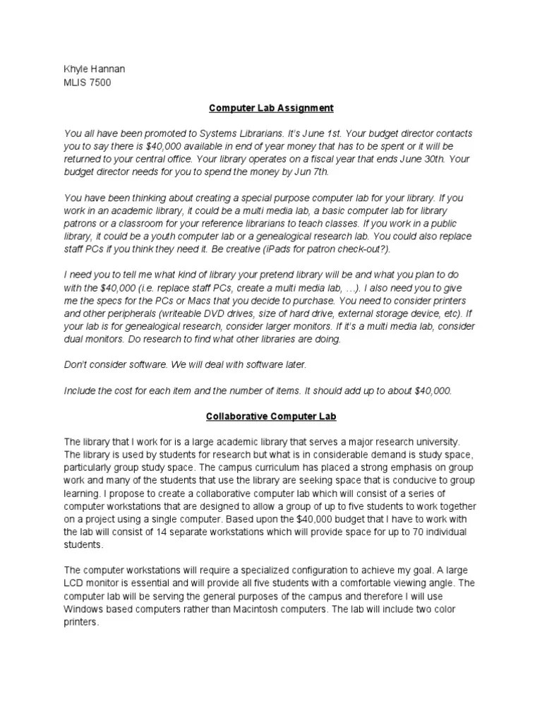 Computer Lab Design Assignment | PDF | Computer Monitor | Workstation