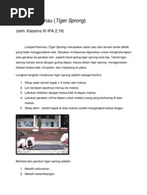 Berikut soal us ujian sekolah pendidikan jasmani olah raga dan kesehatan (pjok) kelas 6 sd kurikulum 2013 dan kunci jawaban seperti di bawah ini : Lompat Harimau Pdf