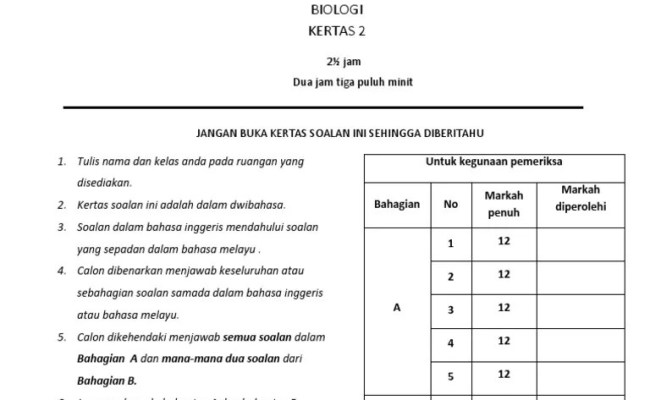 Contoh Soalan Biologi Kertas 3 Tingkatn 4