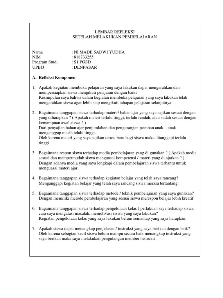 Lembar Refleksi Info Sman 2 Menggala Lembar Refleksi Lembar Kerja Refleksi Modul Bidang StudiJurnal Harian Mahasiswa PPG Daljab.