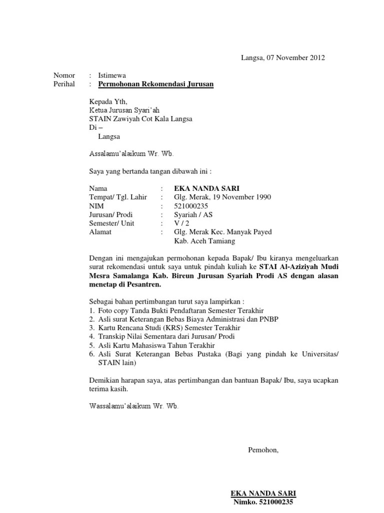 Surat pindah kuliah