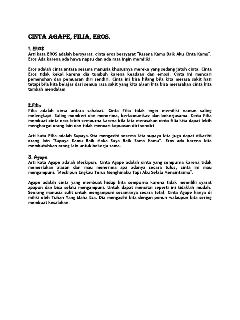 Arti Cinta Eros, Filia, Agape | PDF