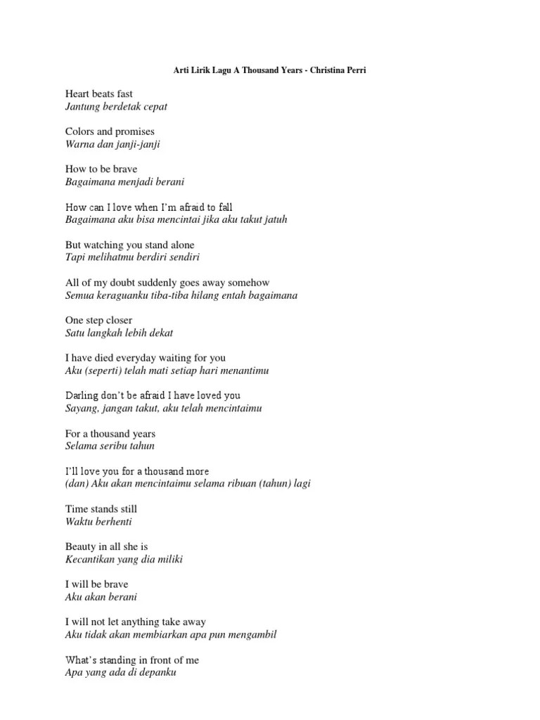 Lirik Lagu A Thousand Years 2
