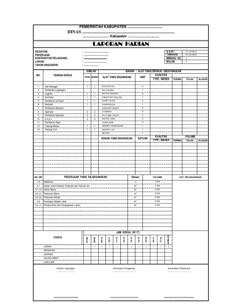 Contoh Laporan Harian Proyek Excel Seputar Laporan Cute766