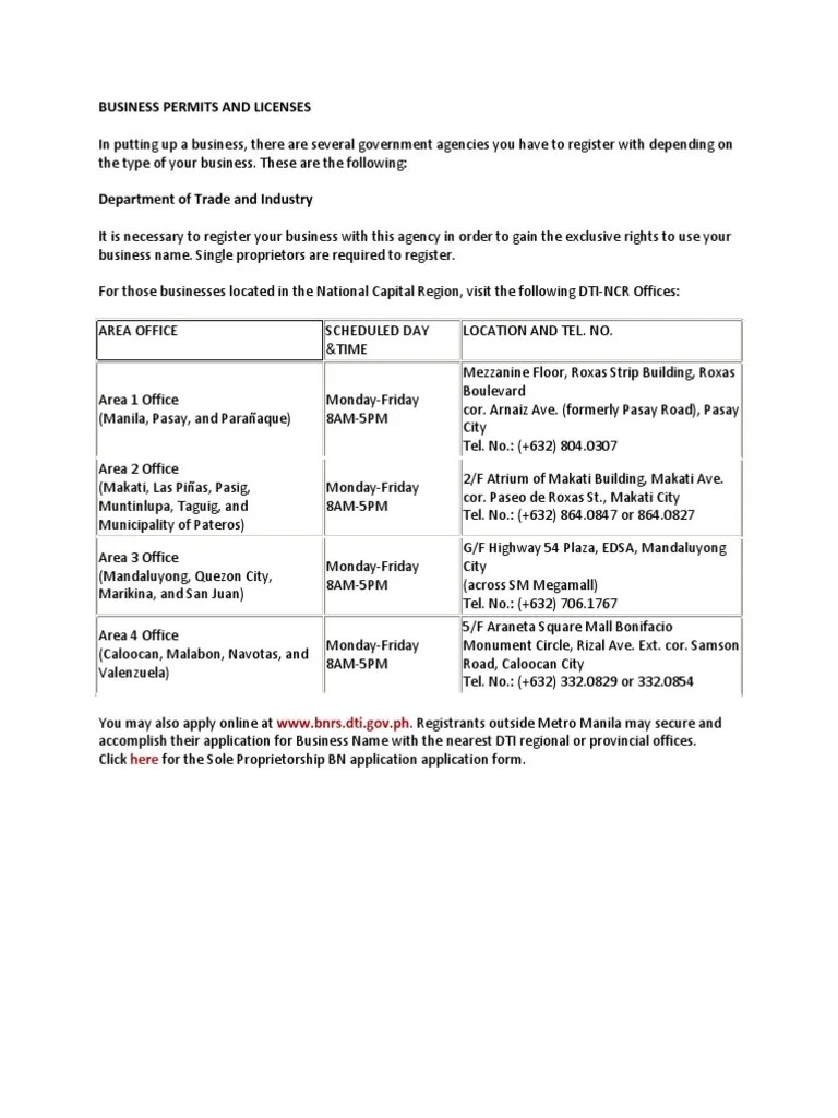 Business Permits & Licenses - DTI | PDF | Metro Manila | Makati
