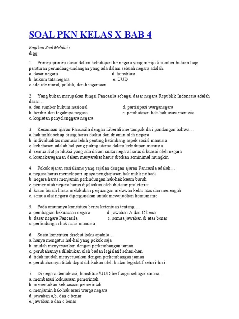 Contoh soal pkn kelas 10 (x) sma/ma/smk semester 1 dan 2. 50 Soal Dan Jawaban Pkn Kelas X Beinyu Com