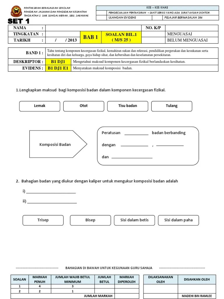 Pendidikan jasmani dan kesihatan grade/level: Pjpk Pbs Ting 2 Soalan 1 Ms 25 Pdf
