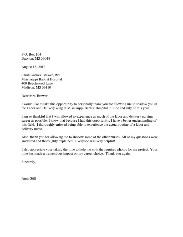 Mentor Thank You Letter | Health Care | Medical