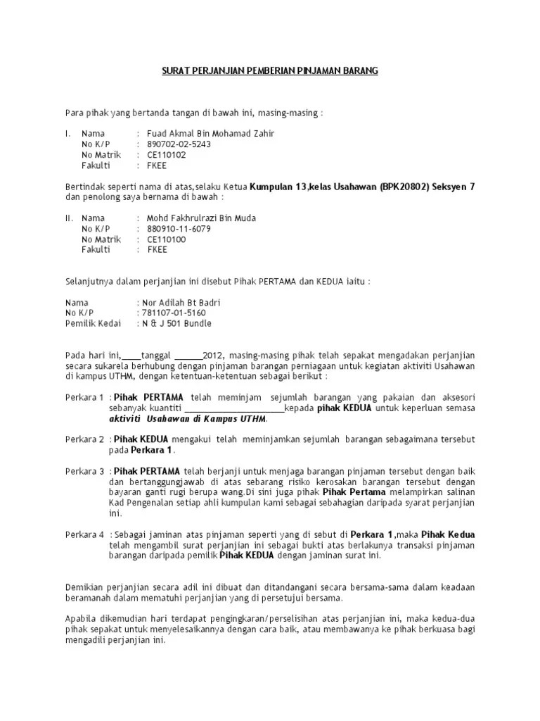 Definisi surat perjanjian adalah salah satu surat resmi yang didalamnya mengatur. Contoh Surat Perjanjian Pinjaman