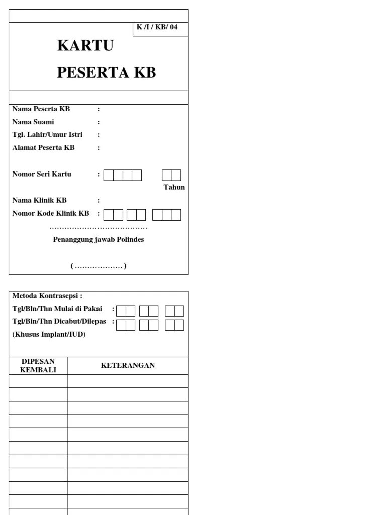Doc gambaran kejadian efek samping kb suntik tiga bulan di. Kartu Kb Pdf