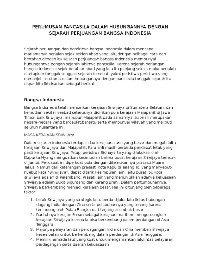 Perumusan Pancasila Dalam Hubungannya Dengan Sejarah Perjuangan Bangsa  Indonesia | PDF