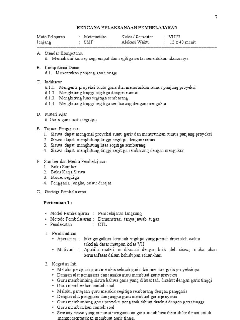 Rpp matematika kelas 7 smp/mts kurikulum 2013 revisi 2020 yang dibagikan kali ini. Rpp Matematika Smp Kelas Vii Semester 2 Pdf