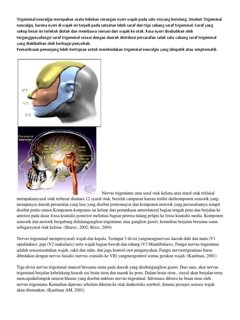 Trigeminal Neuralgia Merupakan Suatu Keluhan Serangan Nyeri Wajah Pada Satu  Sisiyang Berulang | PDF