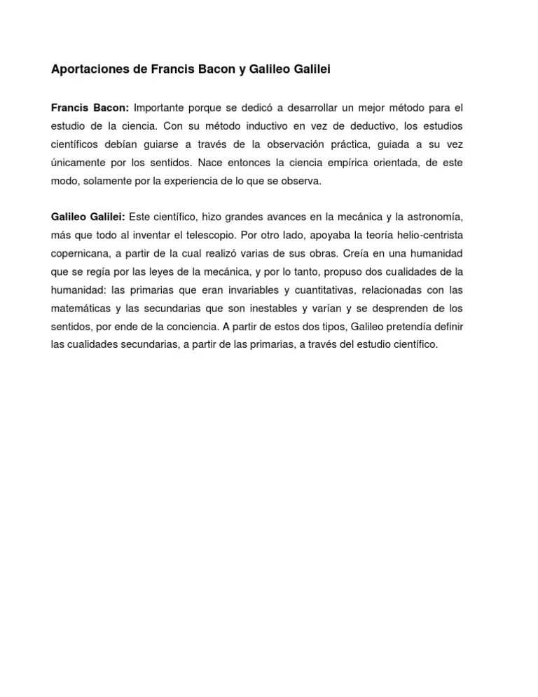 Aportaciones De Francis Bacon Y Galileo Galilei | PDF