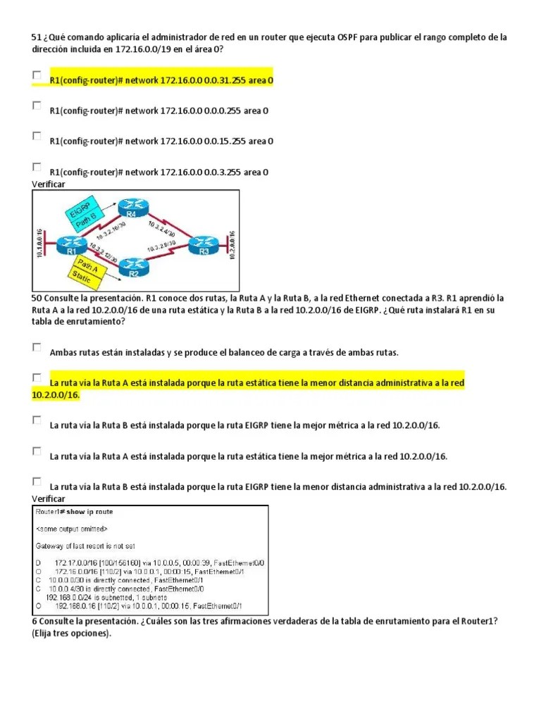 Examen Final Ccna 2 Exploration4.0 | PDF | Enrutador (Computación ...