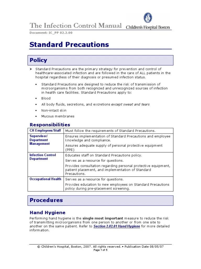 The Infection Control Manual: Standard Precautions | PDF | Infection ...