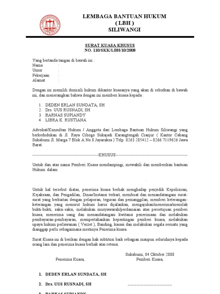 Doc Contoh Surat Kuasa Khusus Tun Nanda Dwi Haryanto Academia Edu 