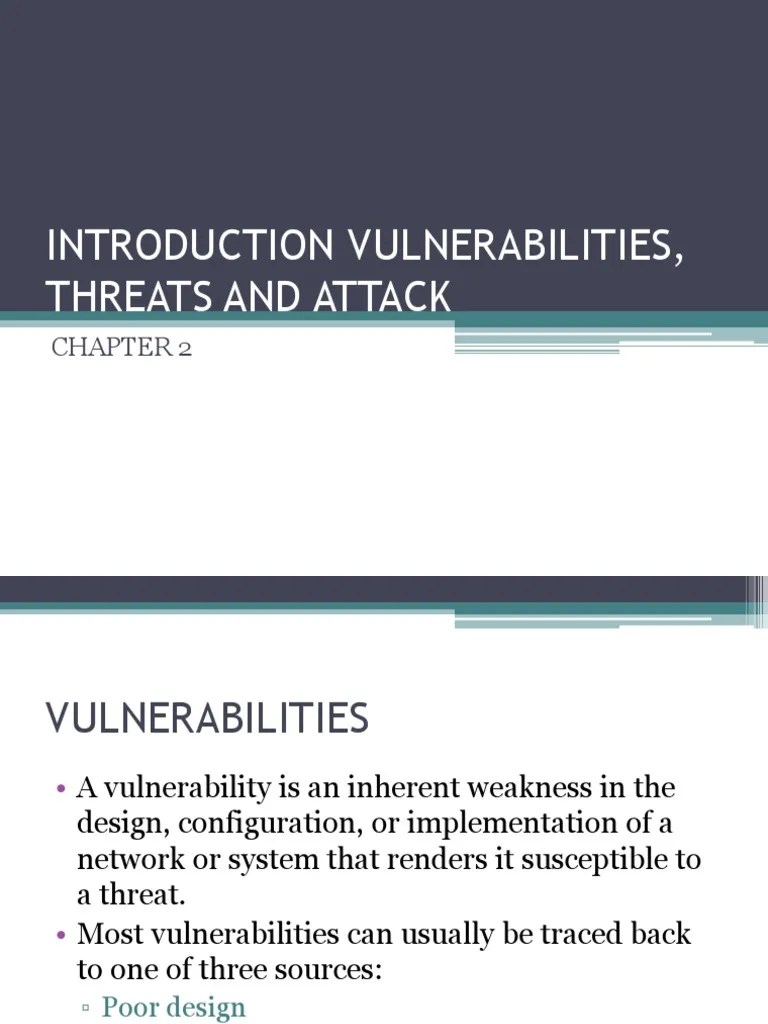 Chapter 2 - Introduction Vulnerabilities, Threats And Attack | PDF | Computer Virus | Malware