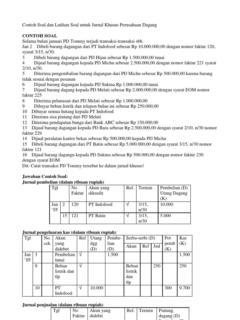37 Contoh Soal Jurnal Khusus Perusahaan Dagang Beserta Pembahasanya Gif Contoh jurnal khusus perusahaan dagang berisi definisi dari 4 jenis jurnal khusus dengan contoh format dan contoh soal beserta penjelasannya.