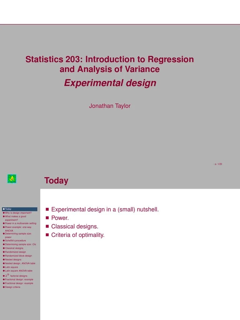 Experimental Design: Statistics 203: Introduction To Regression And Analysis Of Variance | PDF ...