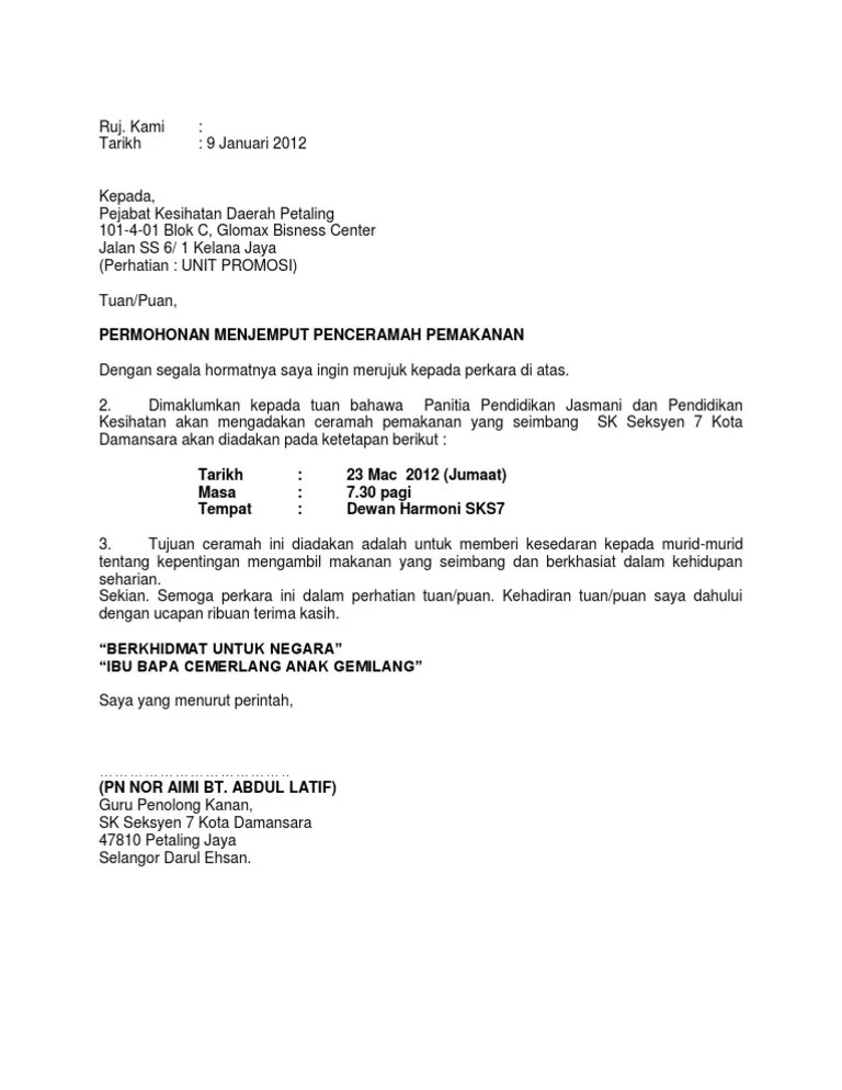 Menjemput Contoh Surat Jemputan Penceramah : Contoh Surat Jemputan Jota
